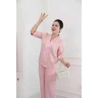 Ms17 Set Đồ bộ trung niên cho mẹ, quần chín tấc ống suông chất lụa nhập mát mẻ