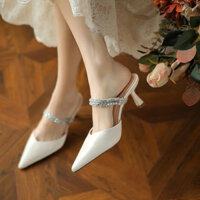 [MS21] Giày Cao Gót Mũi Nhọn 2 Quai Đá Cao 6.5cm( Lùi sz)