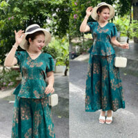 Ms29 Set Đồ bộ trung niên cho mẹ, áo có cổ, quần ống rộng, quần giả váy, chất lụa nhập cao cấp