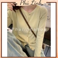 MS320 Áo khoác len cardigan mỏng cúc vàng, áo len cố tròn basic