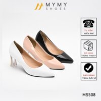 MS508 Giầy da bóng trơn mũi nhọn gót trụ trong viền