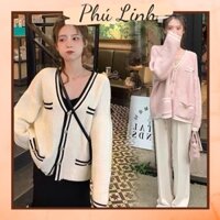 MS827 Áo khoác cardigan len nữ viền màu cổ tim giả túi