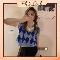 MS916 Áo gile len nữ hình trám dáng ngắn logo ngực