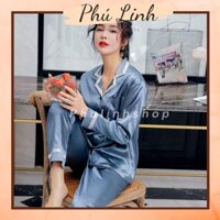 MS921 Bộ ngủ nữ mặc nhà, bộ pyjama lụa satin nữ cổ viền sang trọng