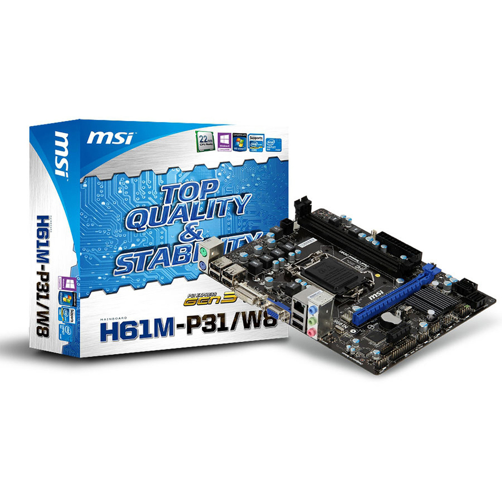 Bo mạch chủ - Mainboard MSI H61M-P31/W8 Gen3 - Socket 1155, Intel H61, DDR3