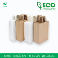 MTG1x - 22x16x8 cm - 300 túi giấy Kraft có quai - Nhiều màu - Túi gói hàng, túi giấy đựng quà