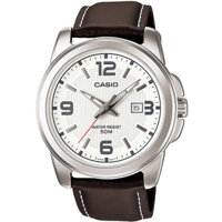 MTP-1314L-7AVDF | Đồng Hồ Casio | Nam | Dây Da Nâu | Mặt Trắng Số Có Dạ Quang | Chống Nước 50 Mét
