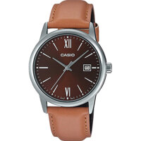 MTP-V002L-5B3 | Đồng Hồ Casio | Nam | Dây Da Màu Nâu | Mặt Số La Mã | Chống Nước