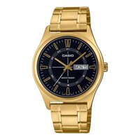 MTP-V006G-1CUDF | Đồng Hồ Casio | Nam | Dây Kim Loại Mạ Vàng | Nền Mặt Màu Đen | Chống Nước