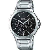 MTP-V300D-1AUDF | Đồng Hồ Casio | Nam | Dây Đeo Kim Loại | Mặt Đen 6 Kim Bạc