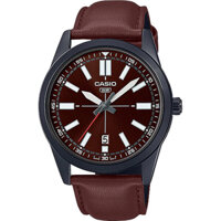MTP-VD02BL-5E | Đồng Hồ Casio | Nam | Dây Da Màu Nâu | Vỏ Mạ Ion Đen | Chống Nước