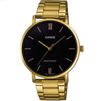 MTP-VT01G-1BUDF | Đồng Hồ Casio | Nam | Dây Kim Loại Mạ Vàng | Nền Mặt Đen | Chống Nước