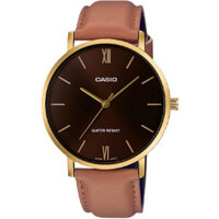 MTP-VT01GL-5BUDF | Đồng Hồ Casio | Nam | Dây Da Màu Nâu | Viền Mặt Mạ Vàng | Chống Nước