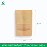 MTZ5N - 20x28cm - Combo 100 Túi Zipper giấy Kraft Nâu đáy đứng có cửa sổ