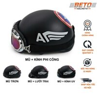 Mũ bảo hiểm 1/2 BETO Helmets họa tiết Captain mạnh mẽ, kèm phụ kiện tùy chọn cá tính, Freesize (55-58cm)