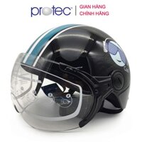 Mũ bảo hiểm 12 đầu có kính cao cấp Protec Hiway họa tiết đen đeo kính, mẫu mới, an toàn, thời trang - Hàng chính hãng - L