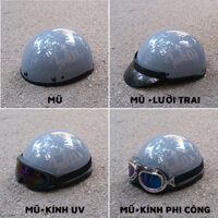 Mũ bảo hiểm 1/2 Xám xi măng bóng (màu mới 2024) Tặng tai mèo,nón bảo hiểm kính phi công,uv cao cấp,bảo hành 12 tháng
