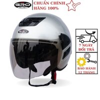 Mũ Bảo Hiểm 3/4 đầu Gro V2, dáng Honda cho nam và nữ, khóa kim loại chắc chắn - Bạc