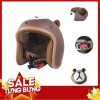 Mũ Bảo Hiểm 3/4 Gấu Nâu Có Tai Bông Siêu Đáng Yêu + Kính Phi Công + Kính UV400 [Free Size]