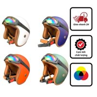 Mũ bảo hiểm 3/4 lót nâu sơn nhám + Kèm kính UV