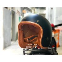 Mũ bảo hiểm 3/4 màu đen lót nâu loại 1