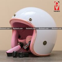 Mũ bảo hiểm 3/4 Ntmax chính hãng trắng bóng lót hồng đệm mút xốp EPS và vải thoáng khí nón bảo hiểm thời trang