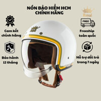 Mũ bảo hiểm 3/4 Royal M139 có kính âm V10 trắng viền vàng đi xe máy cho nam và nữ size M L XL