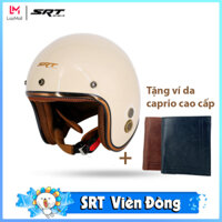 Mũ Bảo Hiểm 3/4 SRT Ruby Cao Cấp - Tặng kèm Ví da bò Caprio cao cấp - mũ phượt - nón 3/4 - Màu Trắng Kem