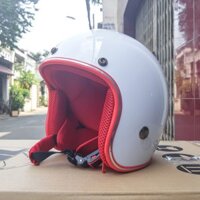 Mũ bảo hiểm 3/4 trắng lót đỏ đi phượt - Mũ 3/4 màu trắng lót đỏ siêu cá tính chính hãng Ntmax bảo hành 12 tháng
