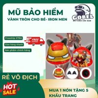 Mũ bảo hiểm cho bé vành tròn hình siêu nhân IRON MAN, tặng tai mèo ngẫu nhiên
