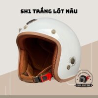 Mũ bảo hiểm ¾ đầu Napoli  SH1 cao cấp [Free size 55 – 58cm] [Trắng lót nâu] – Bảo hành 12 tháng