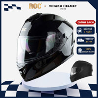 Mũ bảo hiểm fullface roc r08 2 kính nón cả đầu đi phượt royal helmet chính hãng màu đen vihako nhựa abs