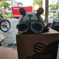 mũ bảo hiểm gấu tai kèm kính phi công