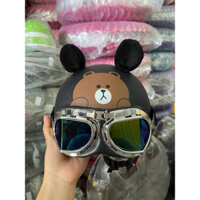 Mũ bảo hiểm hình gấu nâu có tai , tai cute kèm kính thời trang ngộ nghĩnh đáng yêu