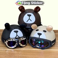 Mũ bảo hiểm hình gấu nâu có tai ,Picachu tai cute kèm kính thời trang ngộ nghĩnh đáng yêu