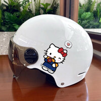 Mũ Bảo Hiểm Hình In Hello Kitty Nơ Đỏ Kèm Kính Chắn Bụi