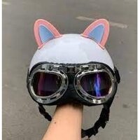 Mũ bảo hiểm kèm kính phi công Tặng Tai gấu tai mèo và chong chóng như hình