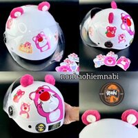 Mũ bảo hiểm kính gấu dâu Lotso cao cấp tặng tai kèm sticker dễ thương