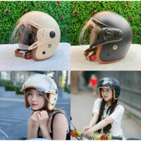 Mũ bảo hiểm nam nữ 3/4 lót nâu kính càng thời trang, cá tính - helmet