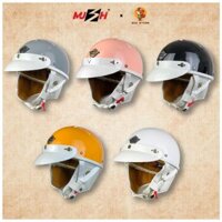 Mũ bảo hiểm Napoli Pug Ver.2 - VIỀN TRẮNG cao cấp phong cách Nhật Bản kèm kính Mu3hi