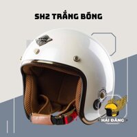 Mũ Bảo Hiểm ¾ Napoli Sh2 Ruby Thời Thượng Cá Tính Màu Trắng Lót Nâu Free Size( vòng đầu55 - 58cm) - Bảo Hành 12 Tháng