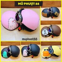 Mũ bảo hiểm nửa đầu 1/2 kèm kính, Tem khủng long hồng Mũ bảo hiểm đạt tiêu chuẩn