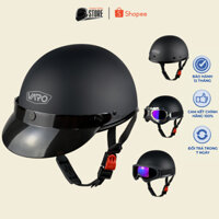 Mũ Bảo Hiểm Nửa Đầu 1/2 VARO Đen Trơn Tặng Kèm Lưỡi Trai - Nhựa Abs Dẻo, Độ Bền Cao - Lồng Ép