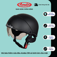 Mũ bảo Hiểm nửa đầu  ANDES 139 hàng chính hãng có kính ẩn - Tháo Được Lót/Giấu Kính- nhiều màu