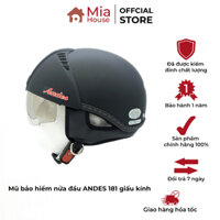 Mũ bảo hiểm nửa đầu Andes 181 có kính âm giấu bên trong, kính ẩn, trong, đệm lót tháo giặt vệ sinh - chính hãng