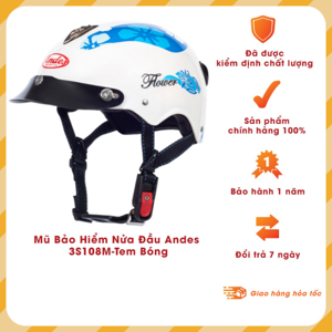 Mũ bảo hiểm nửa đầu Andes 3S108M - Tem bóng