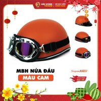 Mũ bảo hiểm nửa đầu chính hãng Sóc Store Vietnam màu cam kèm kính UV, kính phi công, nón bảo hiểm 1 phần 2 freesize