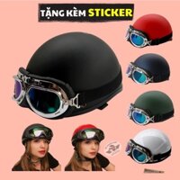 Mũ bảo hiểm nửa đầu có kính phi công cao cấp màu trơn kèm kính uv nón bảo hiểm chính hãng ½ nhiều màu - Hàng mới về