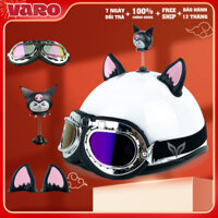 Mũ Bảo Hiểm Nửa Đầu Gắn Kính Phi Công Kèm Hoa Kuromi Và Tai Cáo - Nón Phi Công Cao Cấp Chính Hãng