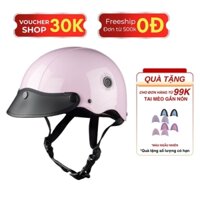 Mũ Bảo Hiểm Nửa Đầu HP02B Màu Hồng Nhạt Bóng – Gắn Kính Bogo & Kính Nửa Mặt